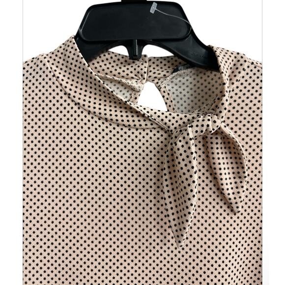 ADRIANNA PAPELL Champagne Polka Dot Side Tie Neck Puff Sleeve Blouse Top Large - Picture 3 of 9